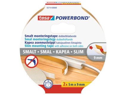 Montážna páska, úzka, 2 x 9 mm x 5 m, TESA, "Powerbond"