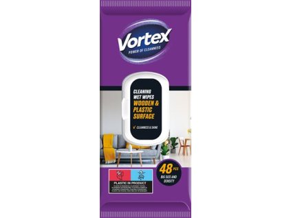 Vlhčené utierky, na drevené a plastové povrchy, 48 ks, VORTEX