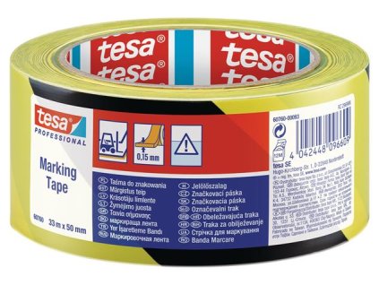 Vyznačovacia páska, 50 mm x 33 m, TESA "Professional", čierna/žltá