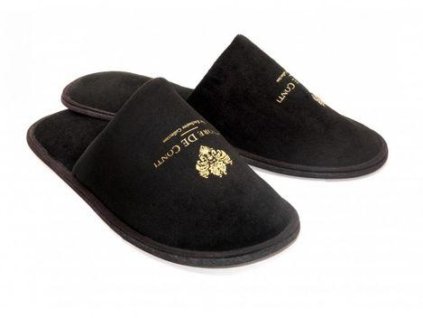 VITTORE DE CONTI PAPUČE FROTÉ VELUR VDC, ČIERNE, UZAVRENÁ ŠPIČKA