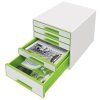 Zásuvkový box, plastový, 5 zásuviek, LEITZ "Wow Cube", biela/zelená
