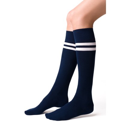 Podkolenky Steven 072 bawełniane z paskami (Velikost 35-37, Barva Modrá - tmavě)
