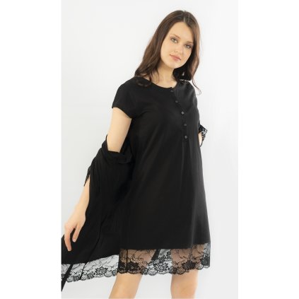 Dámský župan s noční košilí Adéla (Barva Černá, Velikost S)