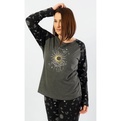 Dámské pyžamo dlouhé The moon (Barva Šedá - tmavě, Velikost XL)
