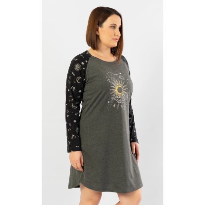 Dámská noční košile s dlouhým rukávem The moon (Barva Šedá - tmavě, Velikost 2XL)