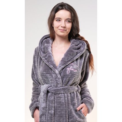 Dámský župan krátký s kapucí Monika (Barva Šedá, Velikost S)