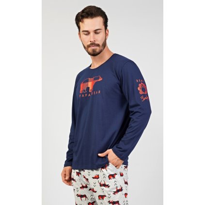 Pánské pyžamo dlouhé Papa bear (Barva Modrá - tmavě, Velikost 2XL)