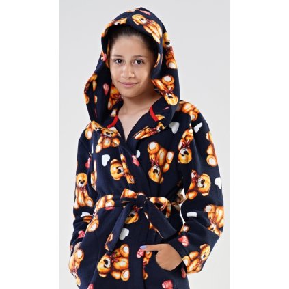 Dětský župan s kapucí Medvídek (Barva Modrá - tmavě, Velikost 15/16)