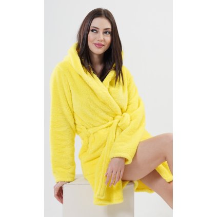 Dámský župan krátký s kapucí Citron (Barva Žlutá, Velikost S)