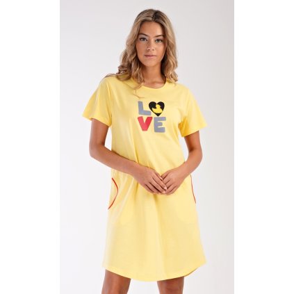 Dámské domácí šaty s krátkým rukávem Kačenka (Barva Žlutá, Velikost S)