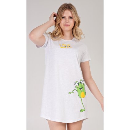 Dámská noční košile s krátkým rukávem Frog (Barva Šedá - světle, Velikost M)