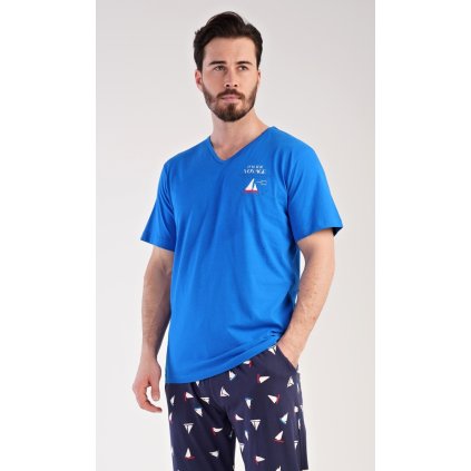 Pánské pyžamo dlouhé Loďka (Barva Modrá, Velikost 2XL)