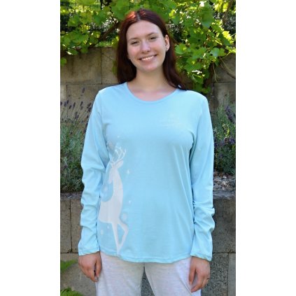 Dámské pyžamo dlouhé Jelen (Barva Modrá - světle, Velikost S)