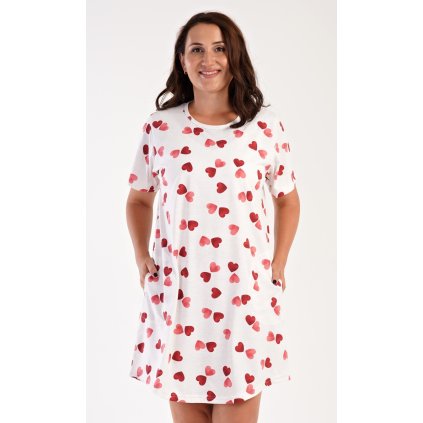 Dámské domácí šaty s krátkým rukávem Valentýna (Barva Červená, Velikost 4XL)