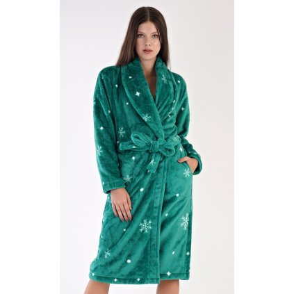 Dámský župan dlouhý se šálovým límcem Vločky (Barva Zelená, Velikost S)