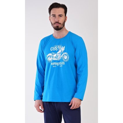Pánské pyžamo dlouhé Motocykl (Barva Modrá, Velikost M)
