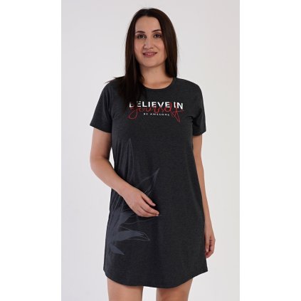 Dámská noční košile s krátkým rukávem Katka (Barva Šedá, Velikost 2XL)