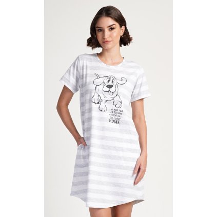 Dámské domácí šaty s krátkým rukávem Sarah (Barva Šedá - světle, Velikost 2XL)