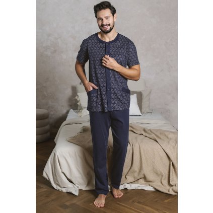 Pánské pyžamo Italian Fashion Ricardo kr.r. dł.sp. (Velikost L, Barva Modrá - tmavě)