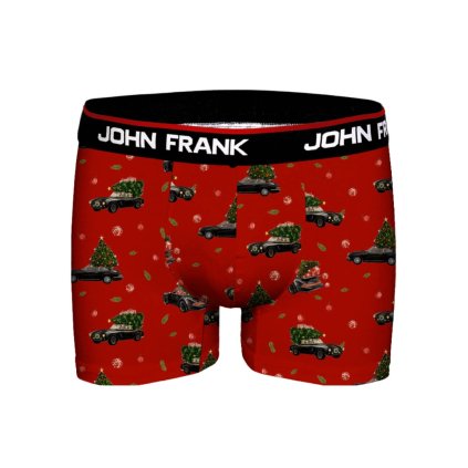 Pánské boxerky John Frank JFBD53-CH-XMAS CAR (Velikost L, Barva Červená)