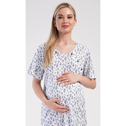 Dámská noční košile mateřská Flowers (Barva Modrá, Velikost XL)