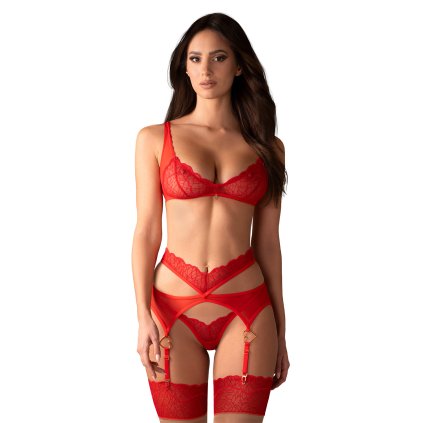 Obsessive Cupide Desir 3-pcs set-  -podprsenka + tanga + podvazkový pás