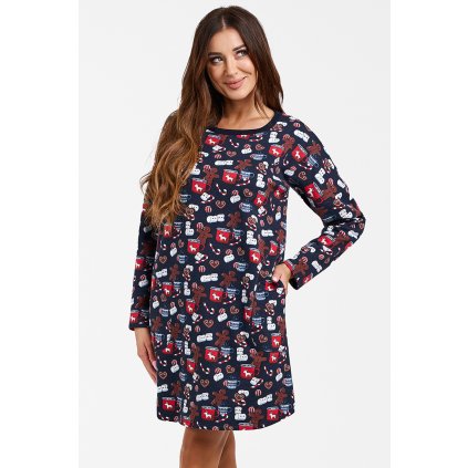 Dámské noční košile Italian Fashion Cookies dł.r. (Velikost XL, Barva Modrá - tmavě)