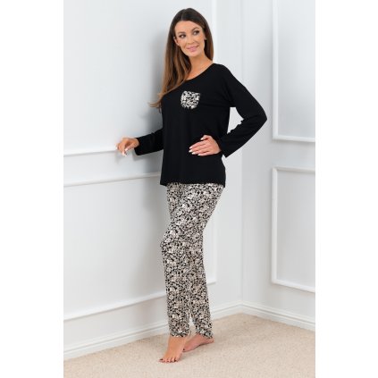 Dámské pyžamo Italian Fashion Birma dł.r. dł.sp. (Velikost 2XL, Barva Černá)