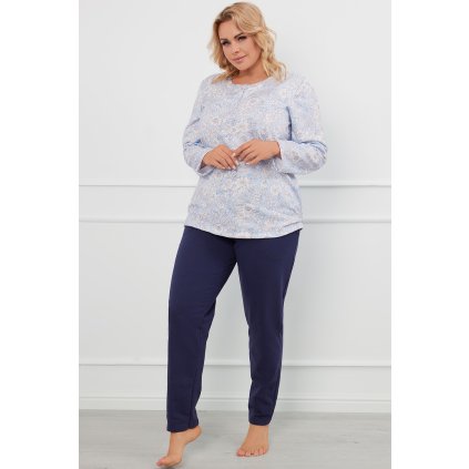 Dámské pyžamo Italian Fashion Jovita dłr. dł.sp (Velikost L, Barva Modrá - tmavě)
