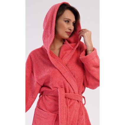 Dámský župan dlouhý s kapucí Jahoda (Barva Červená, Velikost XL)