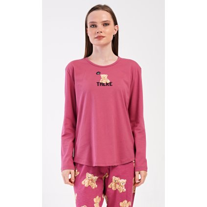 Dámské pyžamo dlouhé Pink bear (Barva Růžová - tmavě, Velikost S)