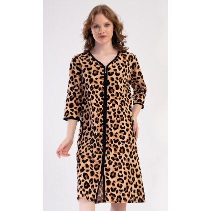 Dámské domácí šaty s tříčtvrtečním rukávem Leopard (Barva Hnědá, Velikost XL)