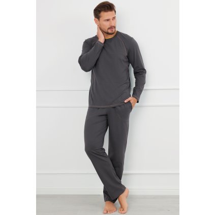 Pánské pyžamo Italian Fashion Salomon dł.r. dł.sp. (Velikost M, Barva Šedá)