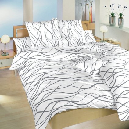 Povlečení krep Vlny tmavě šedé na bílém (Varianta Povlečení krep Vlny tmavě šedé na bílém 140x200, 70x90 cm)