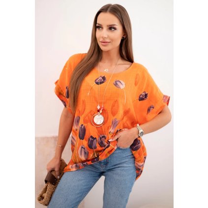 Dámská halenka s přívěškem ART10739 s tulipány (Velikost UNI, Barva Oranžová)