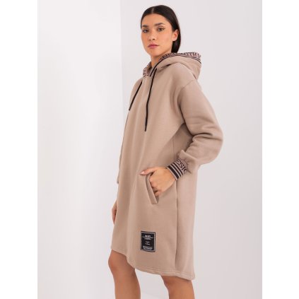 Mikinové šaty RV-TU-9224.95P RELEVANCE (Barva Béžová - tmavě, Velikost S/M)