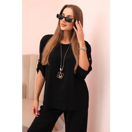 Dámský komplet Tari s halenkou s přívěškem a širokými nohavicemi (Velikost UNI, Barva Žlutá)