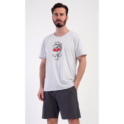 Pánské pyžamo šortky Žralok (Barva Šedá - světle, Velikost 2XL)