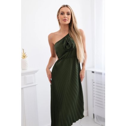 Plisované šaty Waves s květinou (Velikost UNI, Barva Zelená)