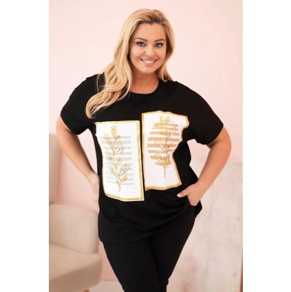 Halenka Plus Size 1301 s kamínky (Velikost UNI, Barva Černá)