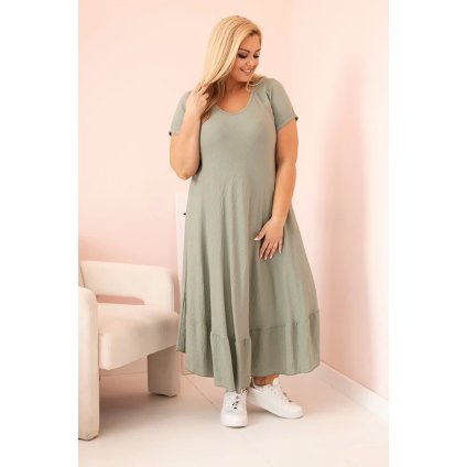 Šaty plus size 21682 s krátkým rukávem a volánem (Velikost UNI, Barva Zelená)
