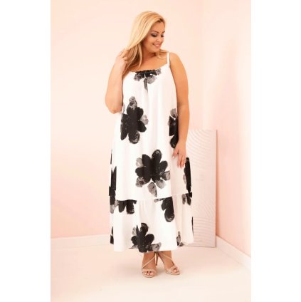 Šaty Plus Size 21646 na ramínka a květinovým potiskem (Velikost UNI, Barva Černá)