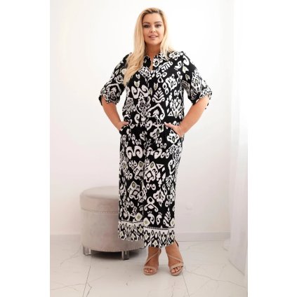 Dámská plus size viskózová souprava s geometrickým potiskem (Velikost UNI, Barva Černá)