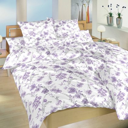 Povlečení krep Kvítí fialové na bílém (Varianta Povlečení krep Kvítí fialové na bílém 140x200, 70x90 cm)