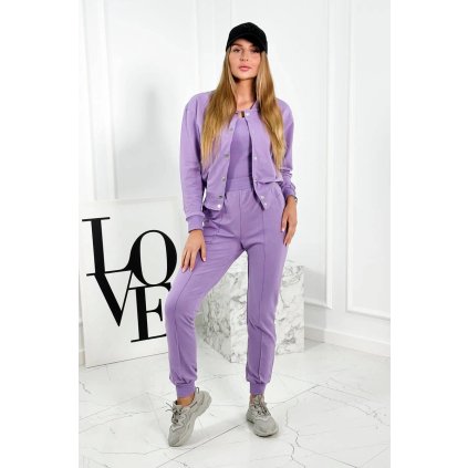 Set 3 v 1 mikina s cvočky + top + kalhoty fialka (Velikost UNI, Barva Fialová)