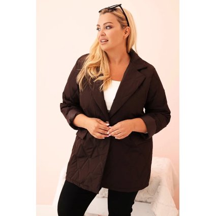 Dámská bunda Plus Size prošívaná s límcem a knoflíkem (Velikost UNI, Barva Hnědá)