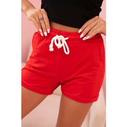 Dámské bavlněné kraťasy s gumou a zavazováním v pase Luba (Velikost UNI, Barva Červená)