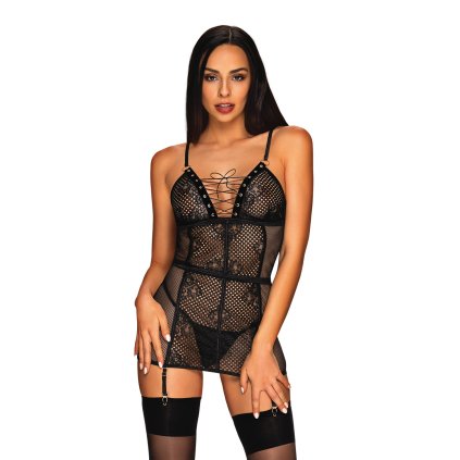 Komplet Obsessive Basitta chemise (Velikost L/XL, Barva Černá)