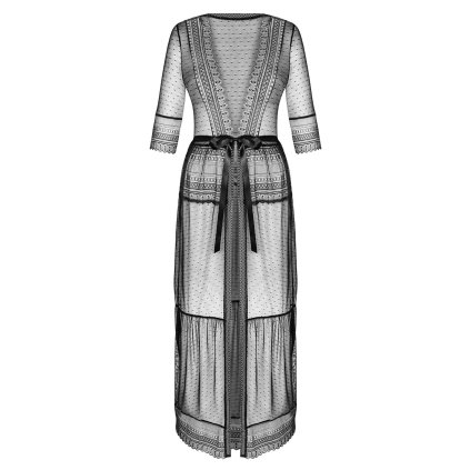 Župan Obsessive Estiqua peignoir (Velikost L/2XL, Barva Černá)