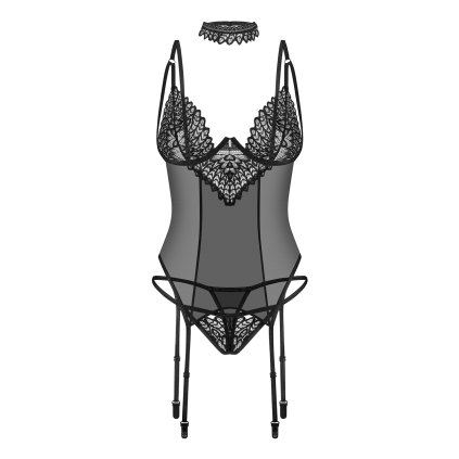 Korzet Obsessive Donarella corset & thong (Velikost XL/2XL, Barva Černá)